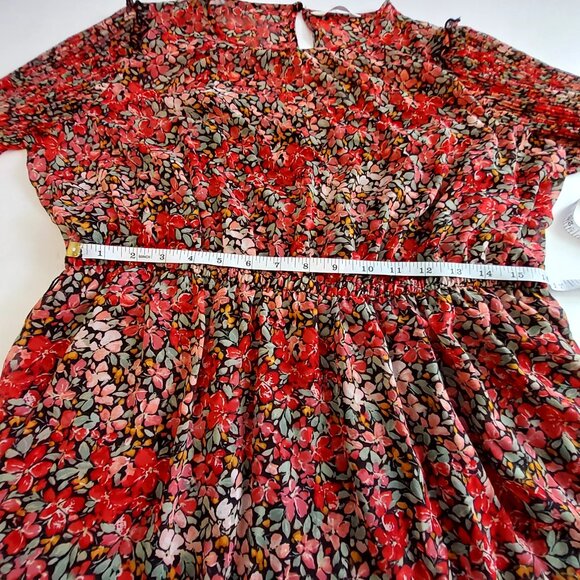 Lauren Conrad Red Floral Long Sleeve Dress Size  PXL Polyester Made In Indonesia - Picture 6 of 11